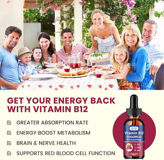 Vitamin B12 Complex 5000 mcg B12 Liquid B6, C, D3 for