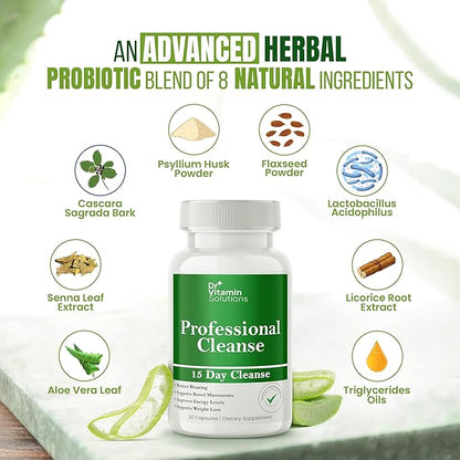 Dr Vitamin 15 Day Cleanse Gut Support - Detox Cleanse for Weight Management - All Natural Colon Cleanser for Bloating and Constipation Relief - Extra Calorie Loss with Healthy Probiotics - 60 Capsules