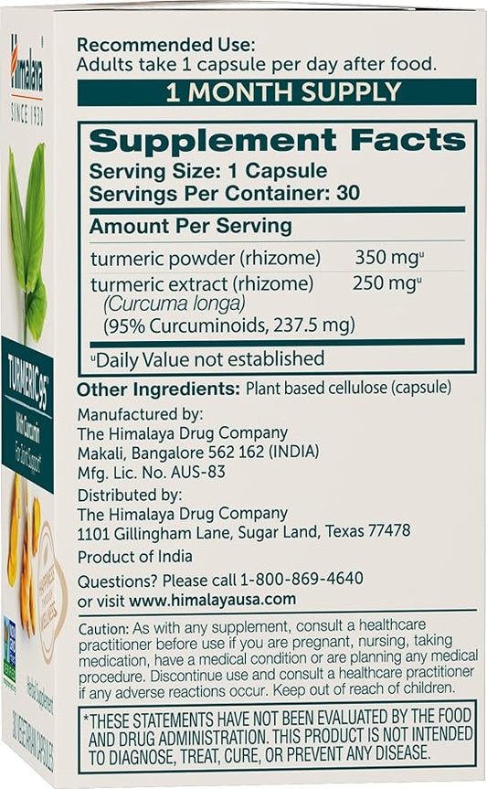 Himalaya Turmeric 95 Supplement with Curcumin/Curcuminoids, 600 mg, 30 Capsules, 30 Day