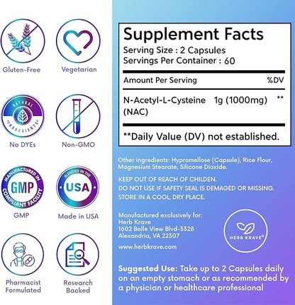 NAC Supplement N-Acetyl Cysteine 1000 mg, 120 N-Acetyl-L-Cysteine