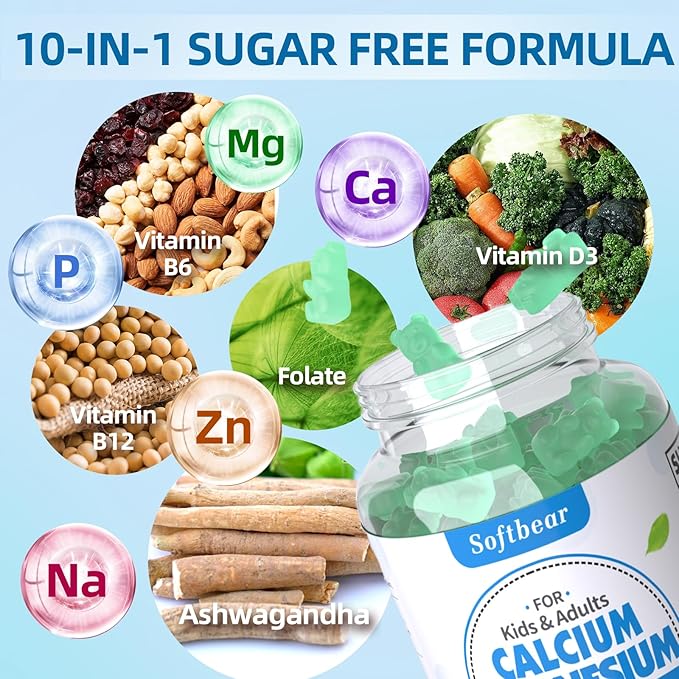 Calcium Magnesium Zinc Gummies for Women, 600 mg D3,B6,B12 for 120 Gummies