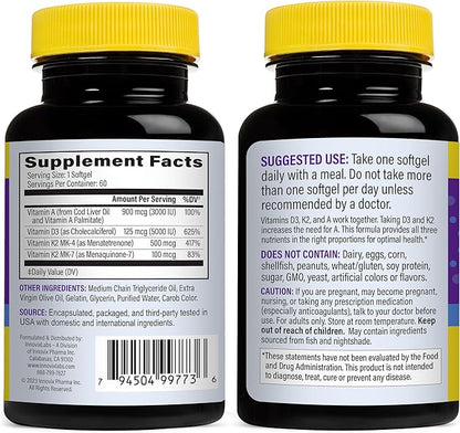InnovixLabs Vitamin D3 K2-5000 IU Vitamin D3 plus 600 mcg K2 MK4 MK4 and MK7 for 3rd Party 60 Softgels