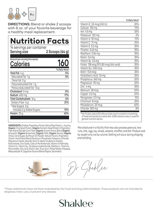 Shaklee Life Shake™ Plant Protein French Vanilla 20g Protein, 6g Fiber, 24 Vitamins 14 Servings