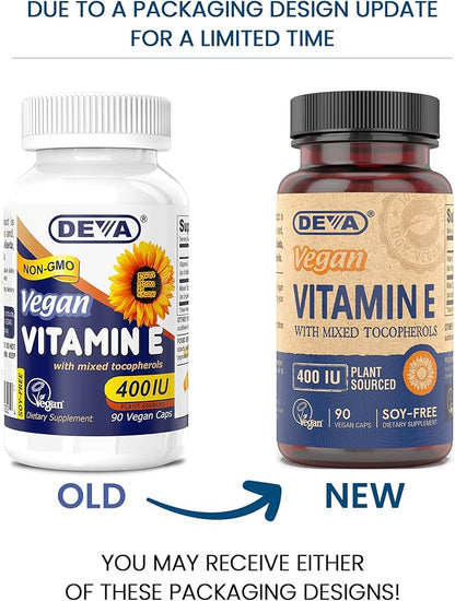 DEVA Vegan Vitamins Natural Vitamin E 400IU with 90 Capsules