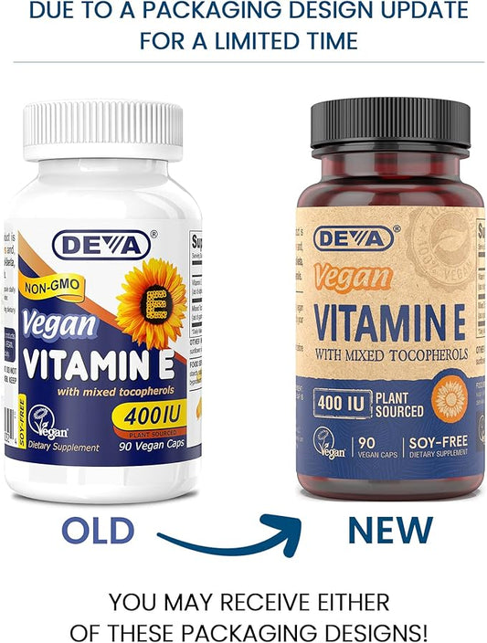 DEVA Vegan Vitamins Natural Vitamin E 400IU with 90 Capsules