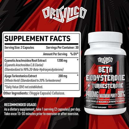 1400mg Beta Ecdysterone and Turkesterone Supplements, Maximized 98% Beta Ecdysterone & 20% Turkesterone Extract for Muscle Mass,Strength, Protein Synthesis, 120 Capsules