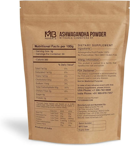 MB Herbals Pure Ashwagandha Powder 100 (3.5 oz)