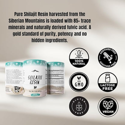 Pure Himalayan Shilajit, High Nutritional Potency, 85+ Plant-Derived 3rd Party (30g)