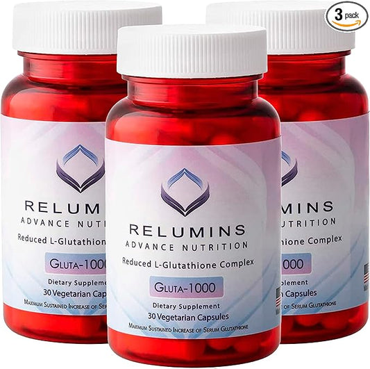 Relumins L Glutathione Supplement Complex 1000mg Complex 30 Caps 3 Bottles