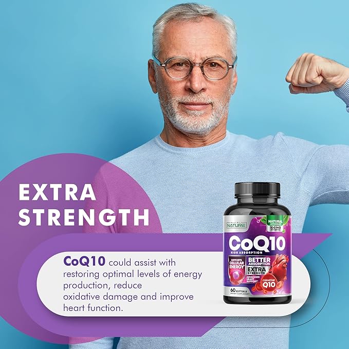 CoQ10 100mg Softgels, High Absorption Coenzyme Q10, Heart 60 Count 2 Month