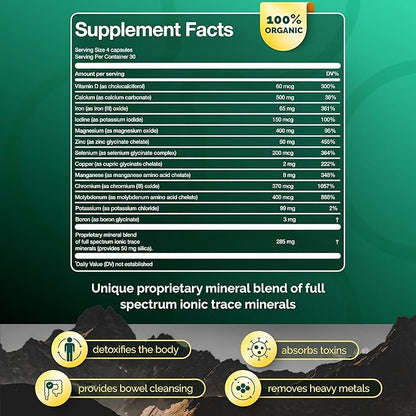 Premium Blend of 52 Trace Minerals Complex with Essential Minerals in Chelated Form – All Natural and 100% Organic - 120 Capsules - Full Spectrum Ionic Mineral Blend - Safe for Women and Men