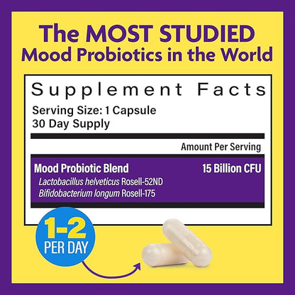 InnovixLabs Mood Probiotic Supplement - Clinically Studied Digestive & Mood Probiotics for Women and Men with Lactobacillus helveticus Rosell-52ND & Bifidobacterium longum Rosell-175, 60 Capsules