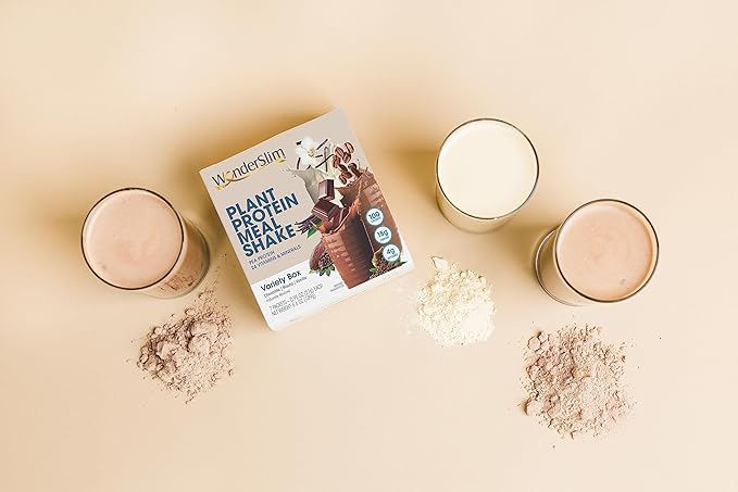 WonderSlim Plant Based Meal Replacement Shake, Variety Pack, 15g Protein, Keto Friendly & Low Carb, 1g Sugar or Less, No Gluten, Soy, or Dairy (7ct)