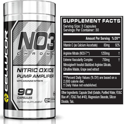 Cellucor NO3 Chrome Nitric Oxide Supplements with Arginine Nitrate for Muscle Pump & Blood Flow, 90 Capsules, G4