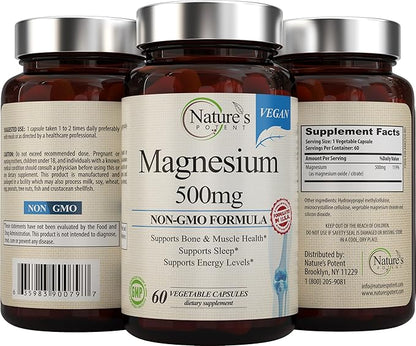 Nature's Potent Magnesium Supplements 500mg | 60 Veggie