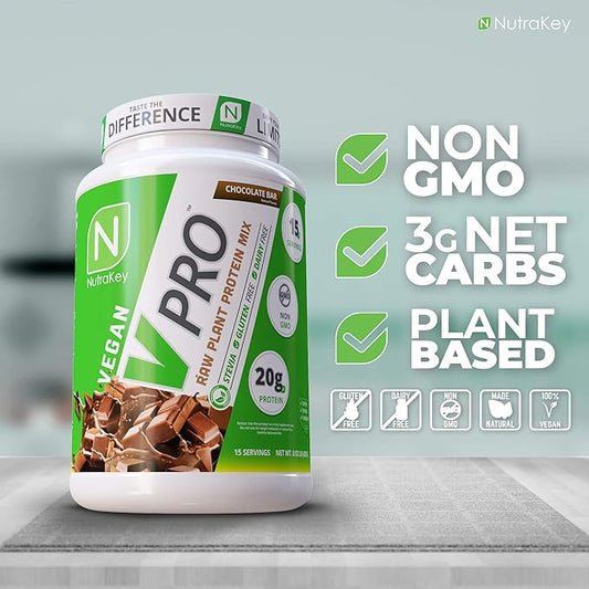NutraKey V-Pro, Raw Plant Protein Powder, 20g of 2-Pound