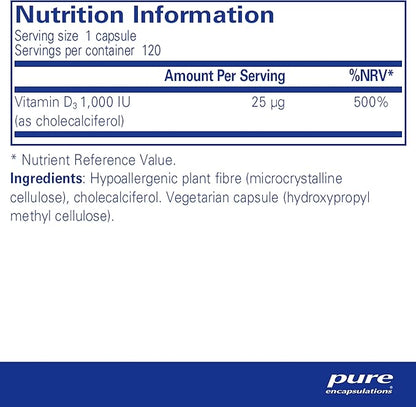 Pure Encapsulations Vitamin D3 25 mcg (1,000 IU) 120 Capsules