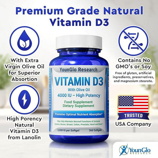 Vitamin D3 4000 IU Dietary Supplement 360 Softgels