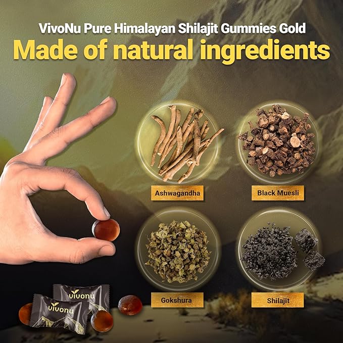Shilajit Gummies, Shilajit micronutrient Supplement, Himalayan Premium Ingredient Shilajit - Ashwagandha, Gokshura, Fulvic Acid & 85+ Trace Minerals
