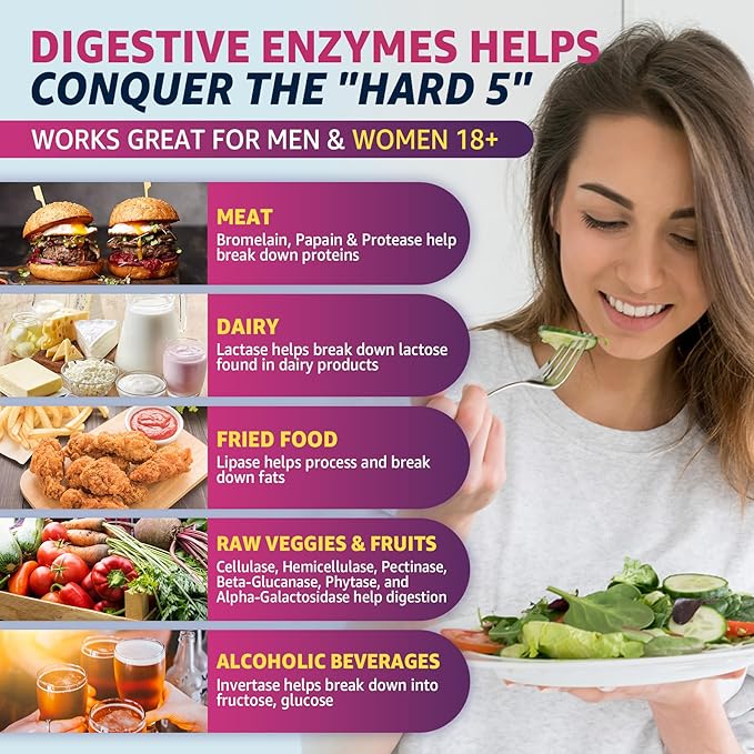 Digestive Enzymes Gummies with Probiotics, Papaya, Bromelain, Ginger - Bloating Relief & Gut Health Chewable Supplement for Women Men Digest Proteins Dairy Carbs Veggies Fats, Sugar Free Vegan, 120Cts