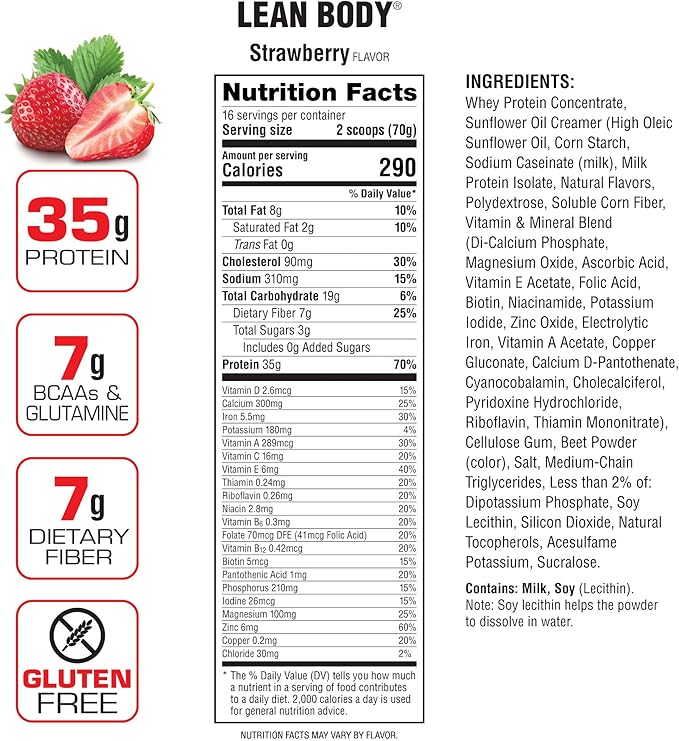 Labrada Nutrition Lean Body Hi-Protein Shake, Strawberry, 2.47-Pound Tub Strawberry PACKAGING MAY VARY