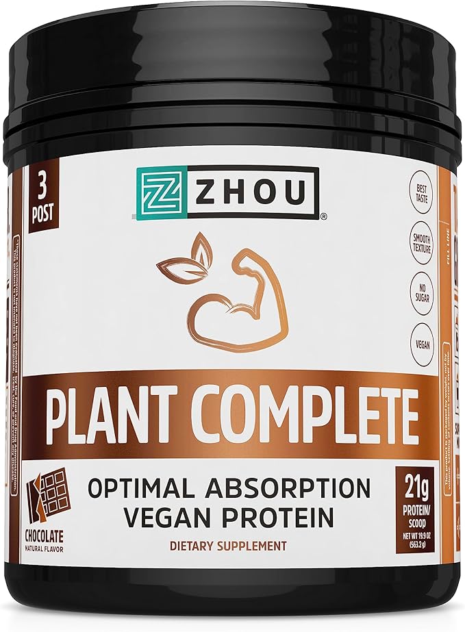 Zhou Nutrition Plant Based Vegan Protein 21g Protein, 16 Servings