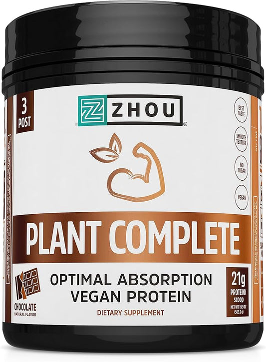 Zhou Nutrition Plant Based Vegan Protein 21g Protein, 16 Servings