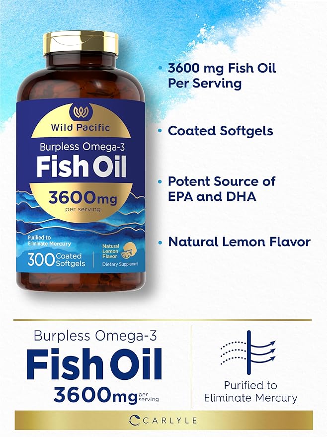 Carlyle Fish Oil Omega 3 Supplements 3600 mg 300 Softgels Omega-3 Fatty