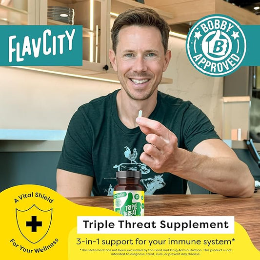 FlavCity Vitamin D Supplement, Triple Threat 3-in-1 Dietary D3, Zinc K2 for 30 Capsules