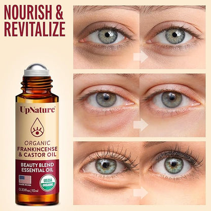 UpNature Beauty Essential Oil Blend Roll On - 100% Organic Castor Oil & Frankincense for Face Under Eye Roller Ball Rollerball