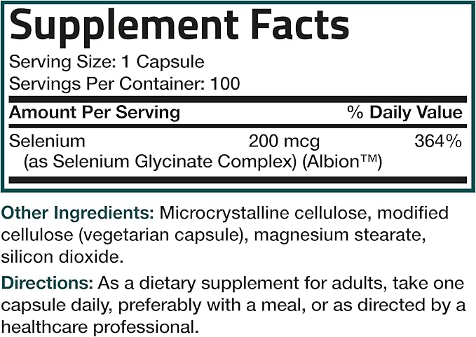 Bronson Selenium 200 mcg – Yeast Free Chelated Amino Acid Complex - Essential Trace Mineral with Superior Absorption, 100 Vegetarian Capsules