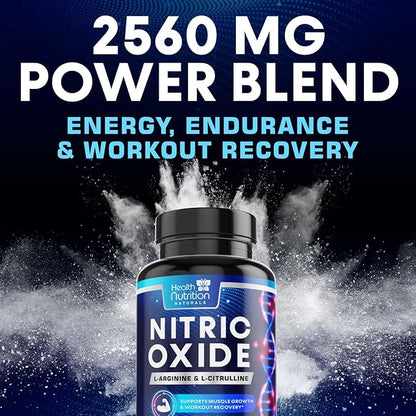 Extra Strength Nitric Oxide Supplement L Arginine 3X Strength - Citrulline Malate, AAKG, Beta Alanine - Premium Muscle Supporting Nitric Booster for Energy & Strength to Train Harder - 60 Capsules