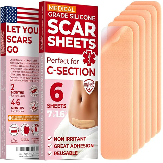 Medical Grade Silicone Scar Sheets 6pk (7”x1.6”) (7”x1.6”) -