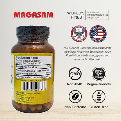 100% Pure Wisconsin American Ginseng Capsules 1000mg per 90 Capsules 45 Day