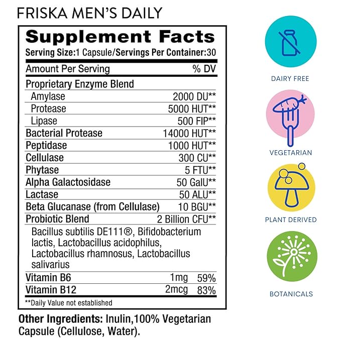 FRISKA Men’s Daily Digestive Enzyme and 90 Capsules