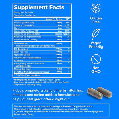 Flyby Recovery Supplement - All The Hang, Without The Over!™ - with Milk Thistle, Vitamin C, Activated Charcoal, and Apple Cider Vinegar - Pre & Post Drinking Formula (40 Count)