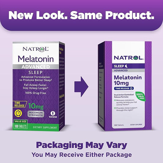 Natrol Advanced Sleep Melatonin 10mg, Dietary 100 Time-Release 100 Day 12)