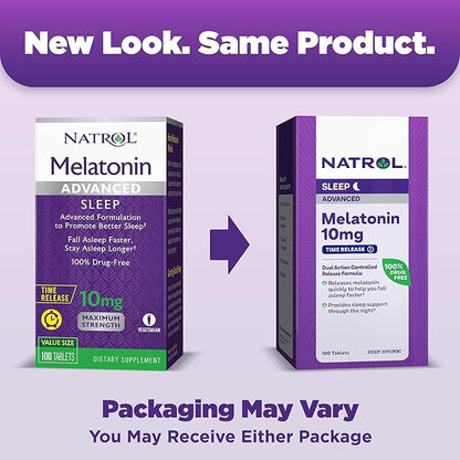 Natrol Advanced Sleep Melatonin 10mg, Dietary 100 Time-Release 100 Day