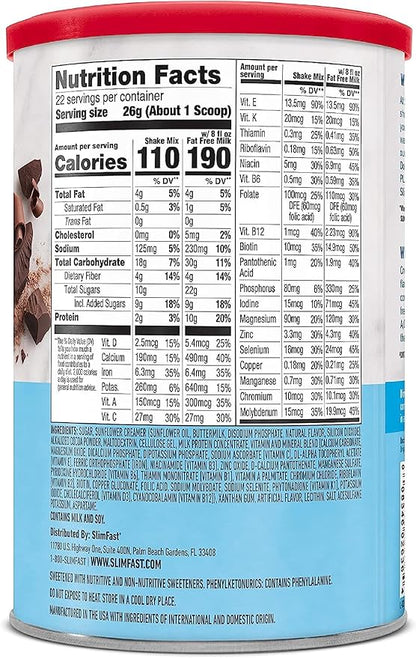 SlimFast Meal Replacement Powder, Original Rich 10g of 22 Servings