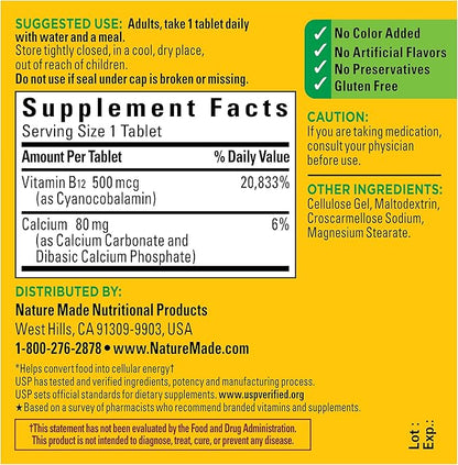 Nature Made Vitamin B12 500 mcg, 200 Tablets, 200 Day