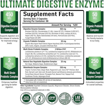 Purely Optimal Premium Digestive Enzymes Plus 180 Capsules