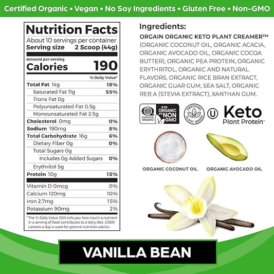 Orgain Organic Keto Vegan Protein Powder, 10g Plant 0g Sugar*, 0.97lb