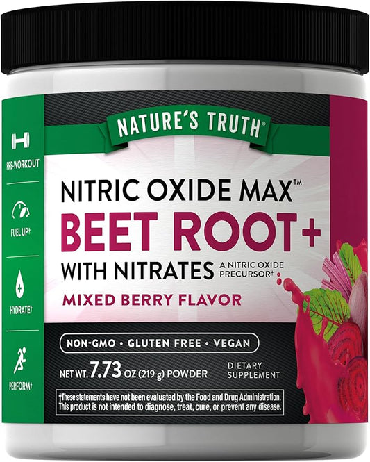 Nature's Truth Beet Root Powder | 7.73 oz | Nitric Oxide Supplement for Men and Women | Vegan, Non-GMO & Gluten Free Pre-Workout | Mixed Berry Flavor