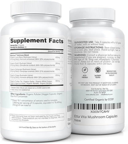 USDA Organic Lions Mane Supplement Capsules (18,600mg/serv) 10x 10x Adaptogenic
