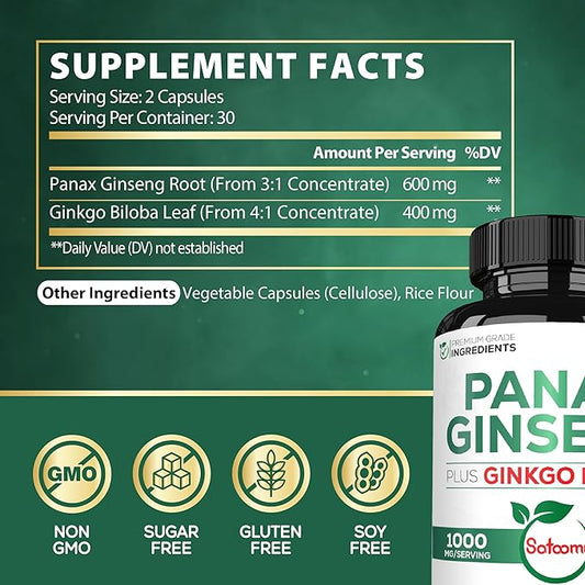 1000mg Korean Red Panax Ginseng and 60 Vegan