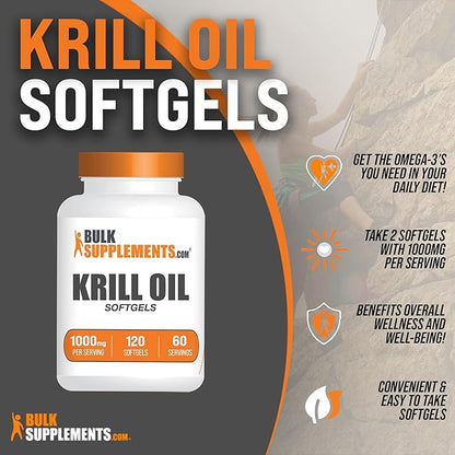 BulkSupplements.com Krill Oil 1000mg Softgels 3, 2 2 Krill (1000mg), 120 120 Softgels