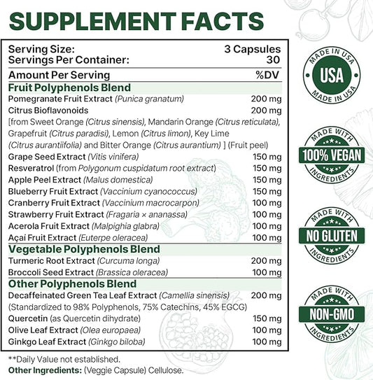 2250 MG Polyphenols Supplement Over 20 180 Capsules