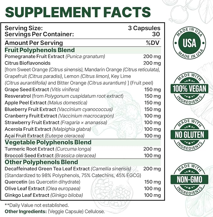 2250 MG Polyphenols Supplement Over 20 270 Capsules