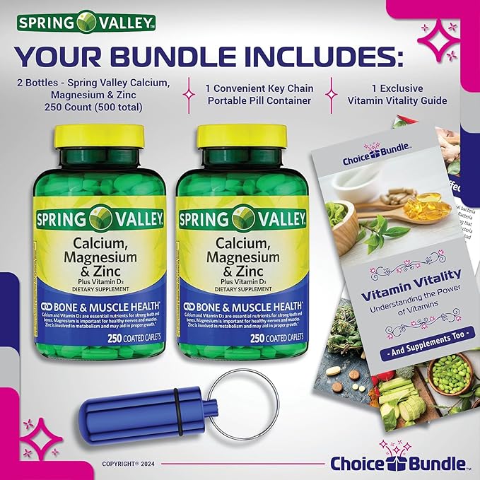 Spring Valley Calcium, Magnesium & Zinc D3 Coated 250 ct 2pk Choice (500 Total) (4 Items)!