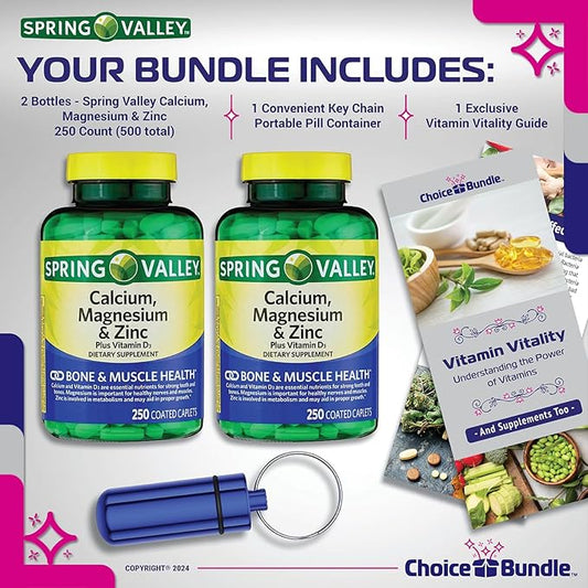Spring Valley Calcium, Magnesium & Zinc D3 Coated 250 ct 2pk Choice (500 Total) (4 Items)!